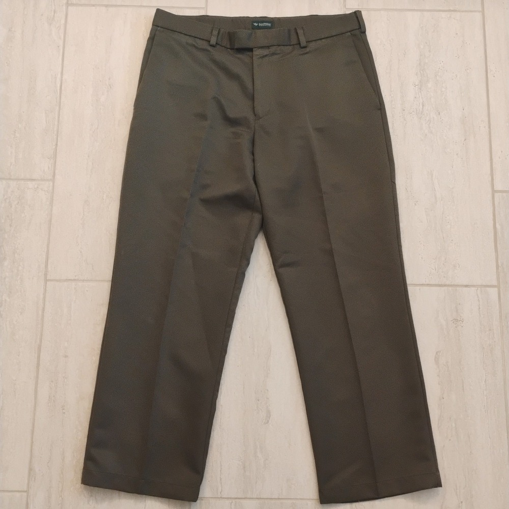Dockers Premium Mens 36x29 Dark Olive Brown Flat Front Dress Pants Slacks Poly